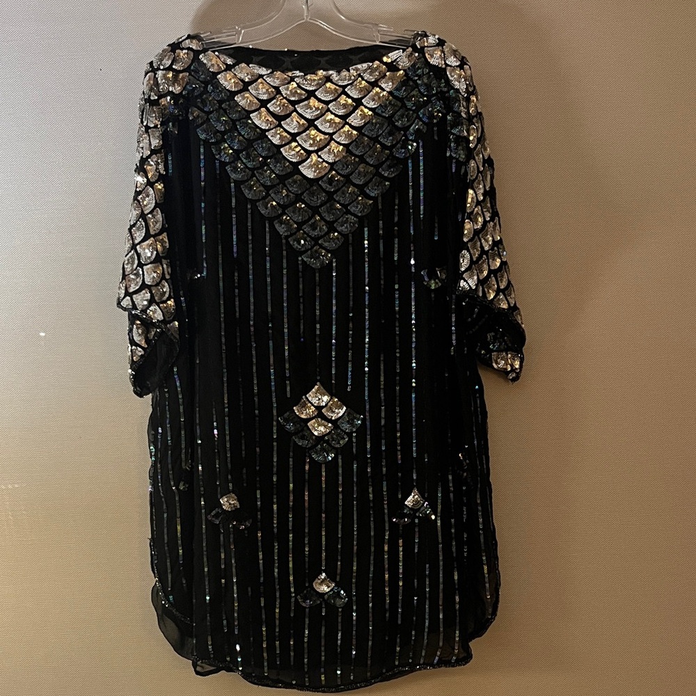 Sheer Black & Iridescent Sequin Tunic.